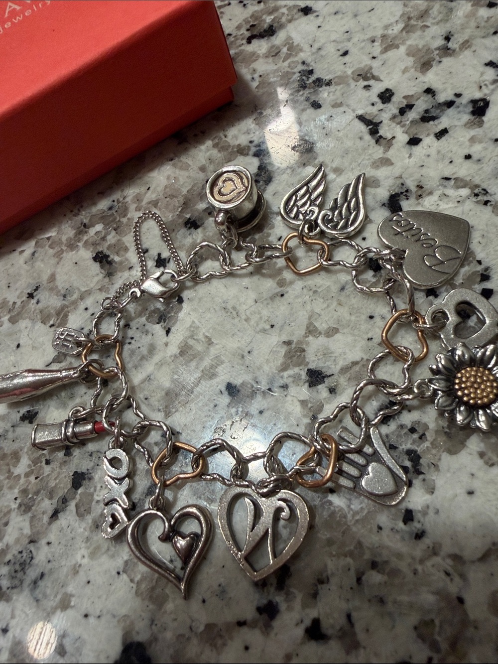 James Avery Silver and Gold Two-Tone Heart Charm Bracelet